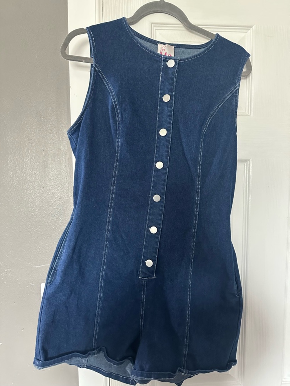 Sleeveless Denim One-Piece Romper - Dark Blue Denim